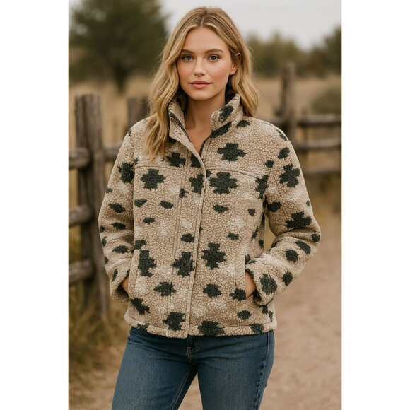 Thread + Supply Sherpa Fluffy Fleece Aztec Jacket Womens Sz XL Boho Southwest - Picture 1 of 14